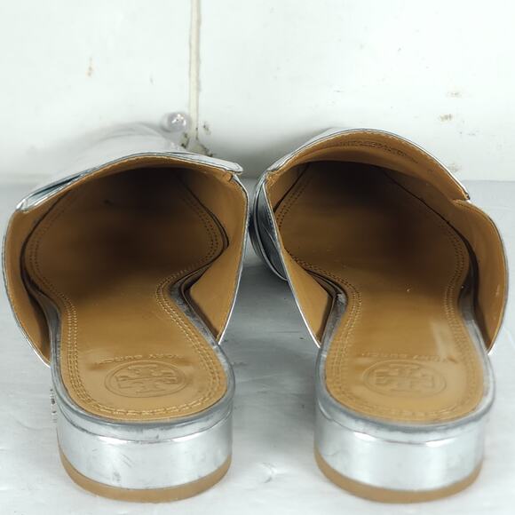 Tory Burch Women's Rosalind 20MM US9M Silver Leather Pointed Toe Flat Mule Shoe - Picture 9 of 16